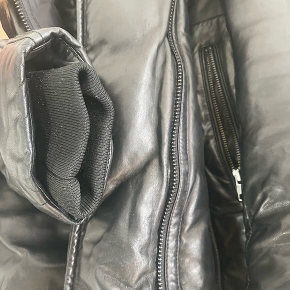 MACKAGE INGRID BLACK LEATHER DOWN COAT WITH FUR HOOD - Picture 6 of 14